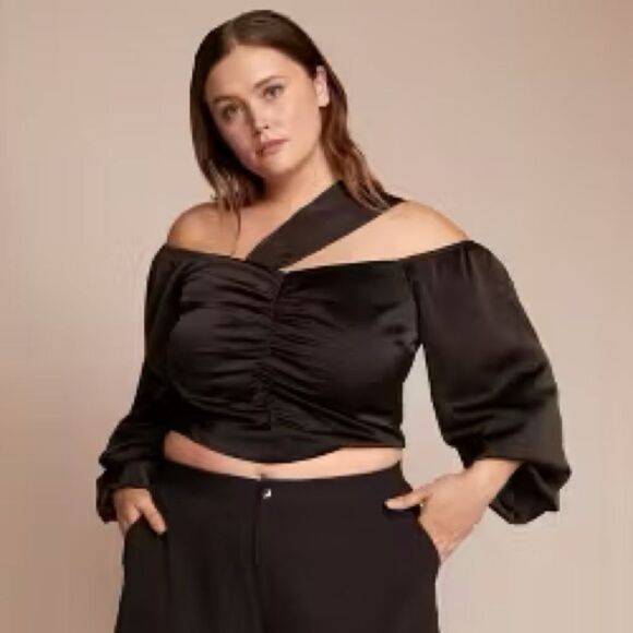 NWT 11•HONORÉ Amel Black Tie-Wristed Blouse - Picture 1 of 10